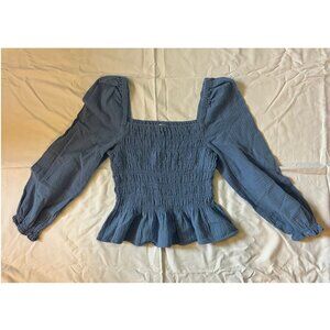 J. Crew Factory Women's Long-Sleeved Gauze Smocked Top in Blue, Size Medium